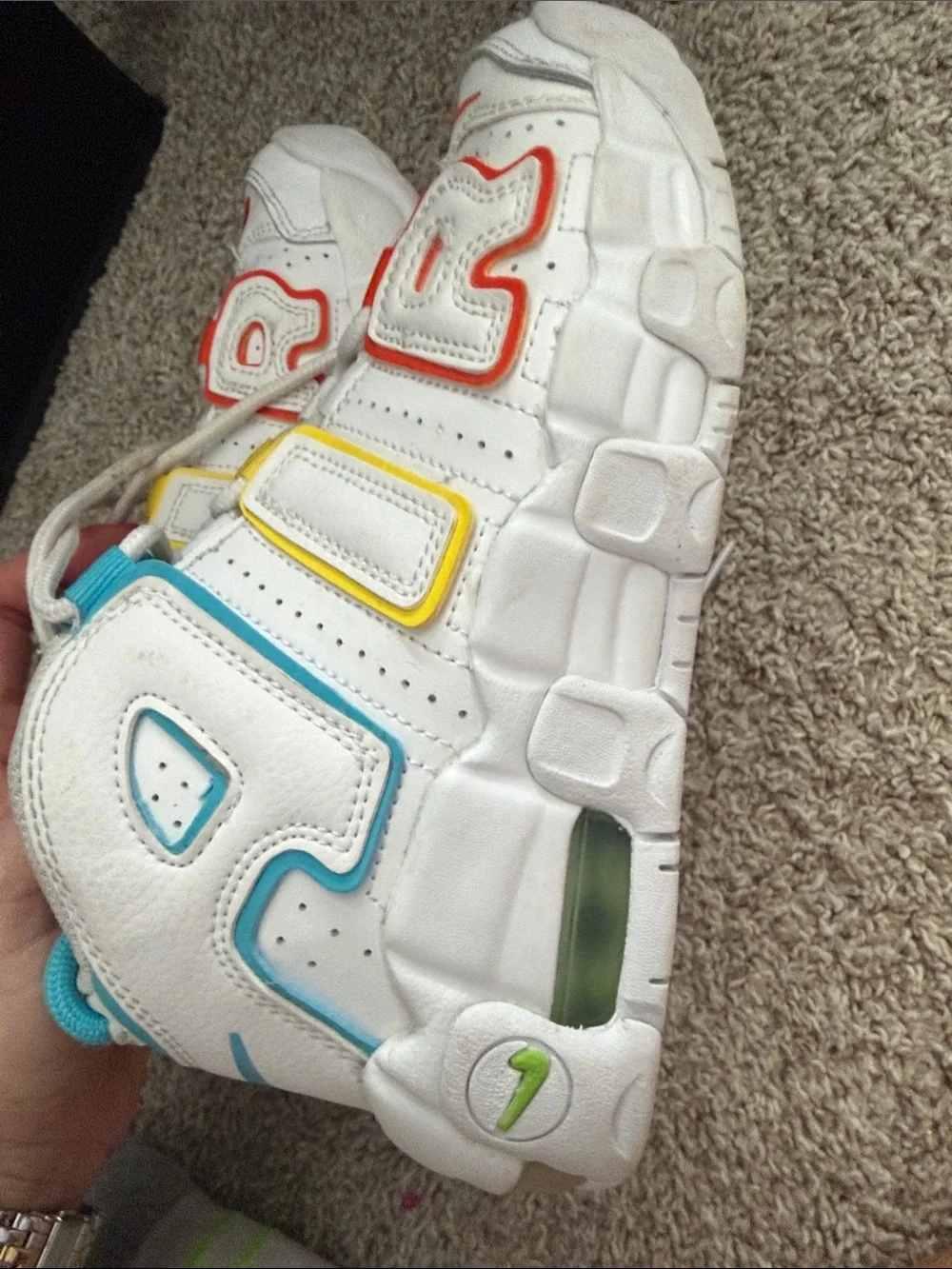 Nike White Kids Sneakers with Orange, Blue, Yellow & Green Air Jordan